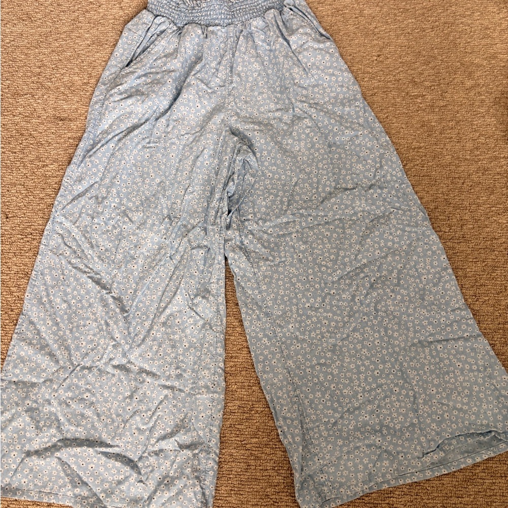 American Eagle Light Blue Floral Wide-Leg Lounge Pants
